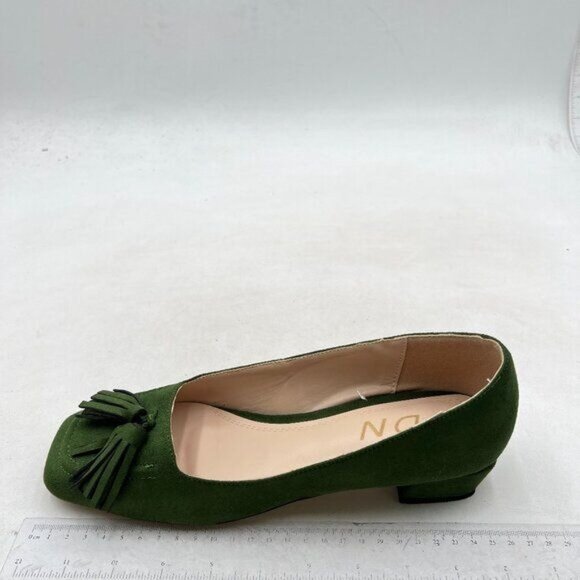 YDN Women Chunky Block Low Heel Loafers Square Toe Tassel Fringed Pumps Green - Picture 2 of 8